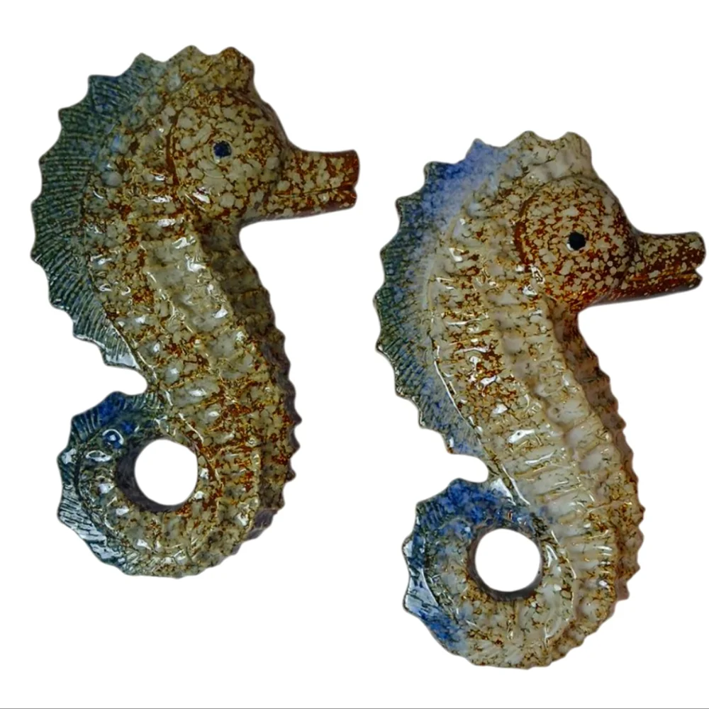 Ceramic Seahorse Wall Decor - Brown‎ and Blue Set Of 2